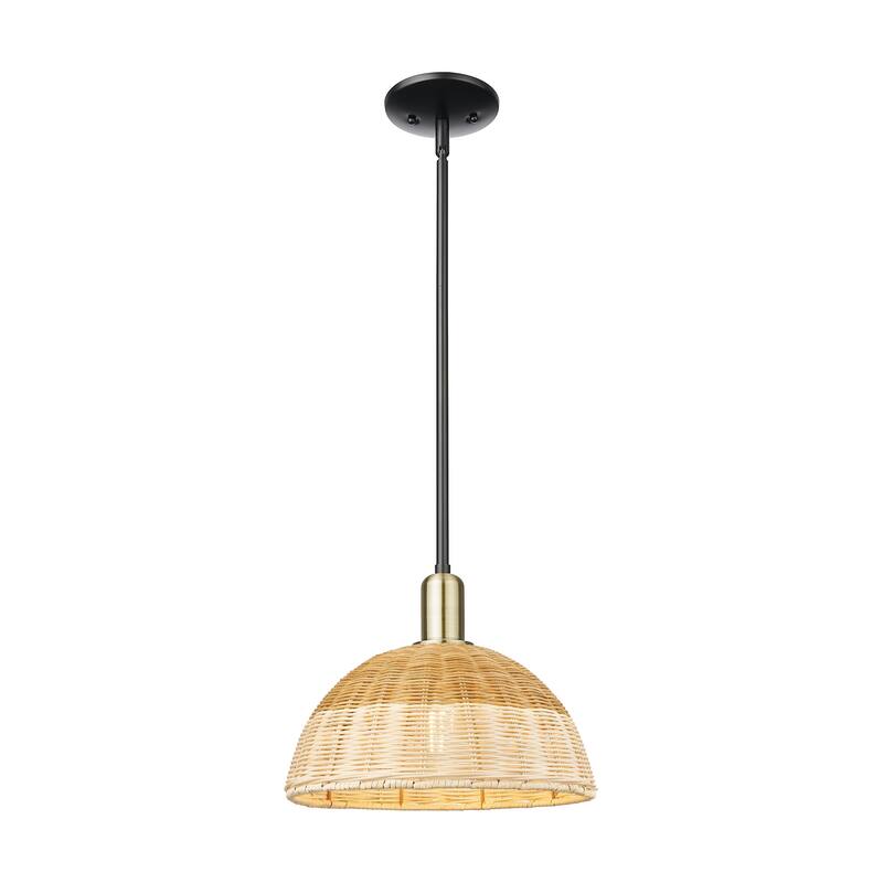 Innovations Lighting Downtown Urban - Natural Ballston Dome - 1 Light Stem Hung Mini Pendant with Basketweave Shade