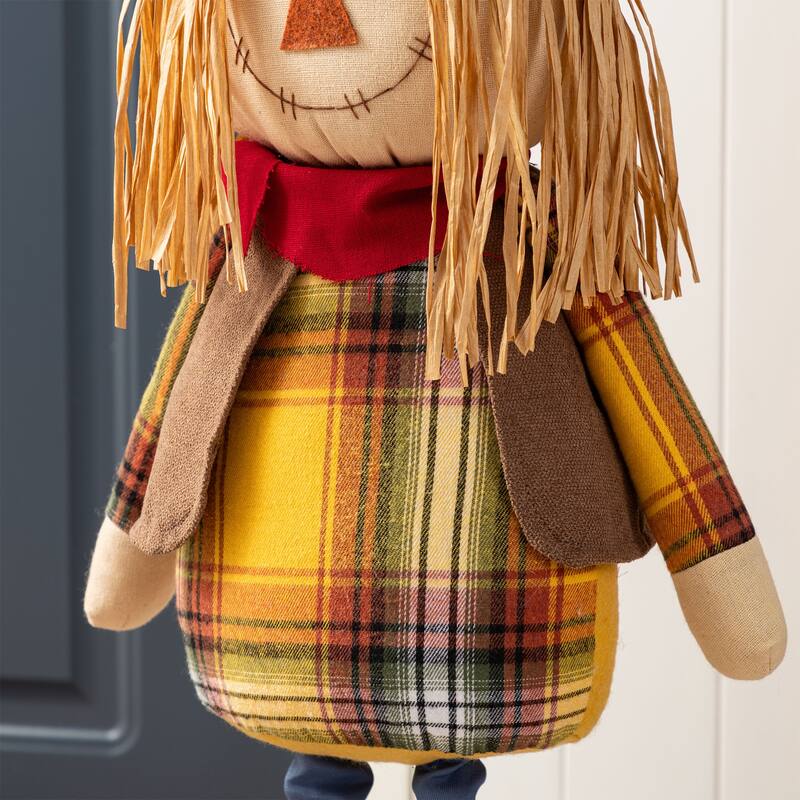 Glitzhome Fall Fabric Scarecrow Porch Decor With Telescoping Legs - 33~38"H