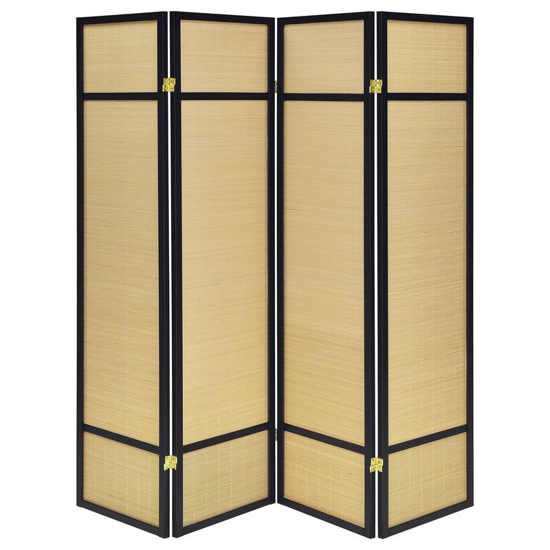 Arce 4 Panel Foldable Privacy Screen, Bamboo, Black Pine Wood Frame