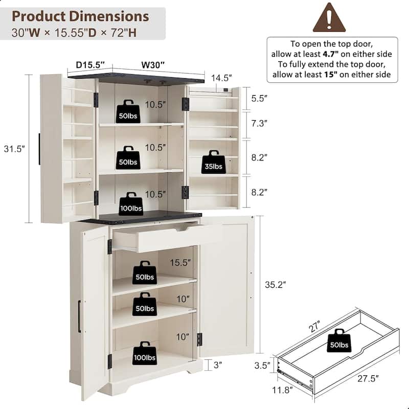 72" Tall Farmhouse Kitchen Pantry, Storage Cabinet with Barn Doors - N/A