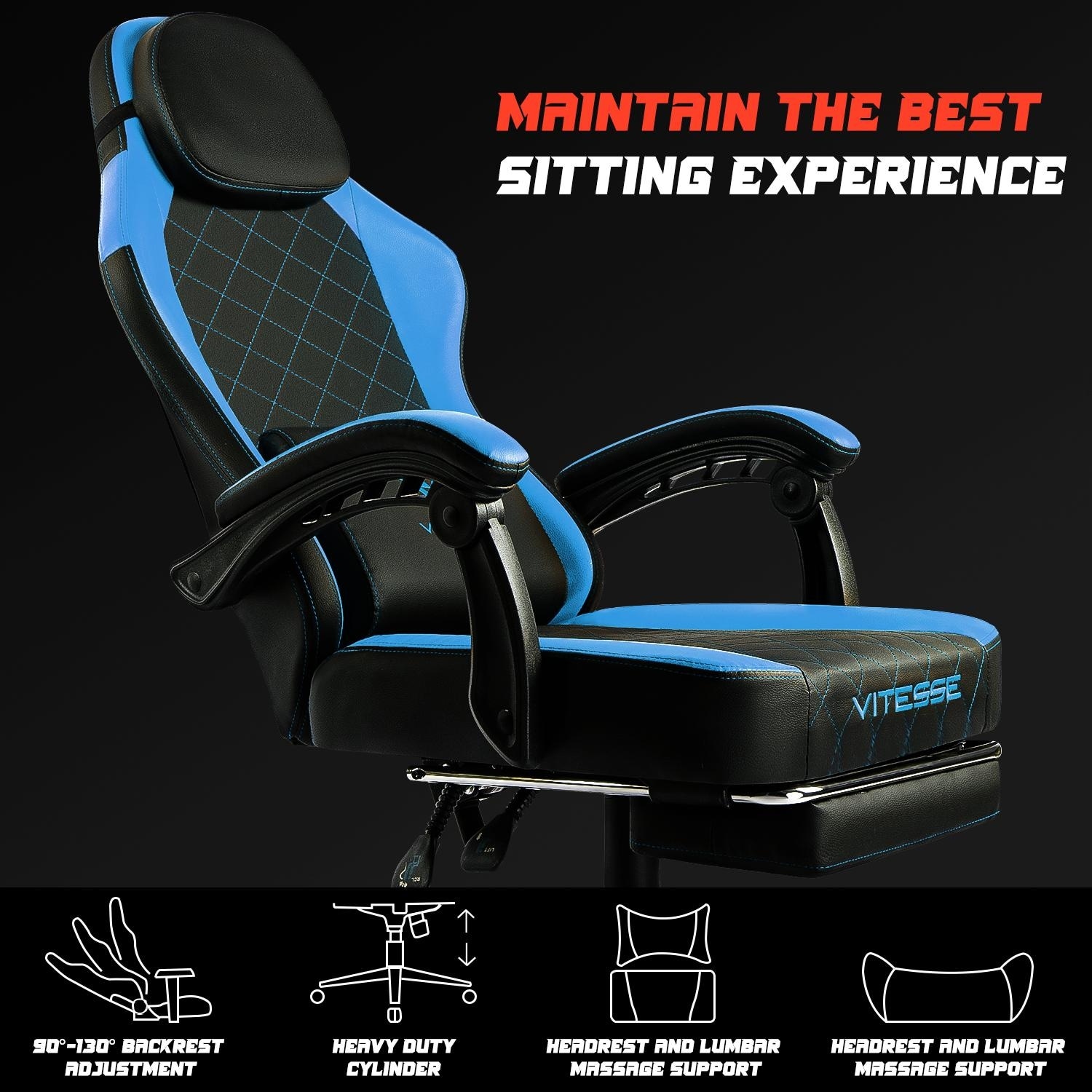 BOSSIN Ergonomic Gaming Chair – 400 lbs Support, PC/Racing Office Chair  with Adjustable Swivel, Lumbar Vibration & Headrest - Overstock
