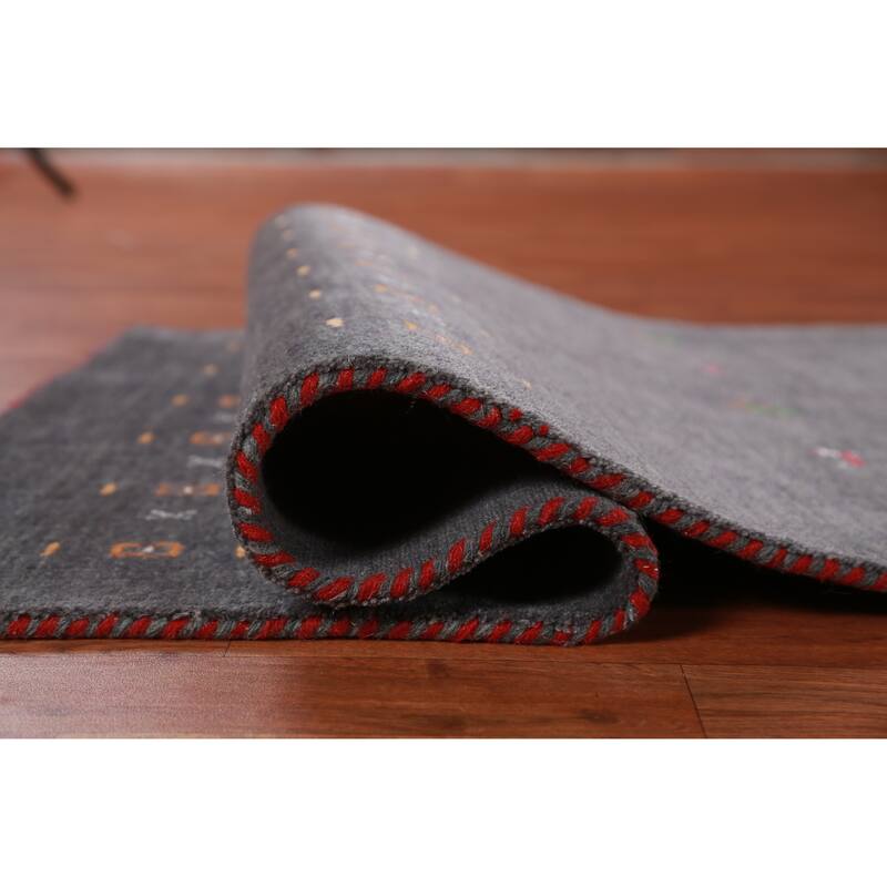 Hand Knotted Oriental 100% Wool Carpet Tribal Tribal Greys & Charcoal Gabbeh Area Rug - 5' 1'' X 2' 9''