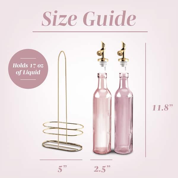 dimension image slide 8 of 20, COOK WITH COLOR Glass Olive Oil Bottle Dispenser - 2 Pack- 17oz Oil and Vinegar Carafe Decanter