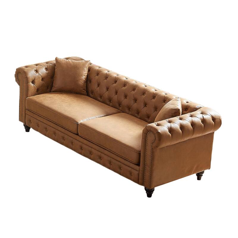 Chesterfield Sofa in Tech Fabric - 85.5" 3-Seater with Rolled Arms