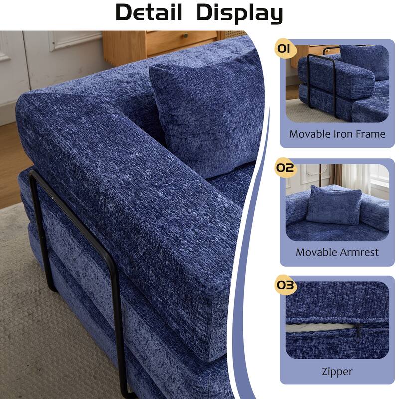 Free Combination Lazy Folding Sectional Sofa Chenille Modular Sleeper Sofa Bed Floor Standing Compression Mattress