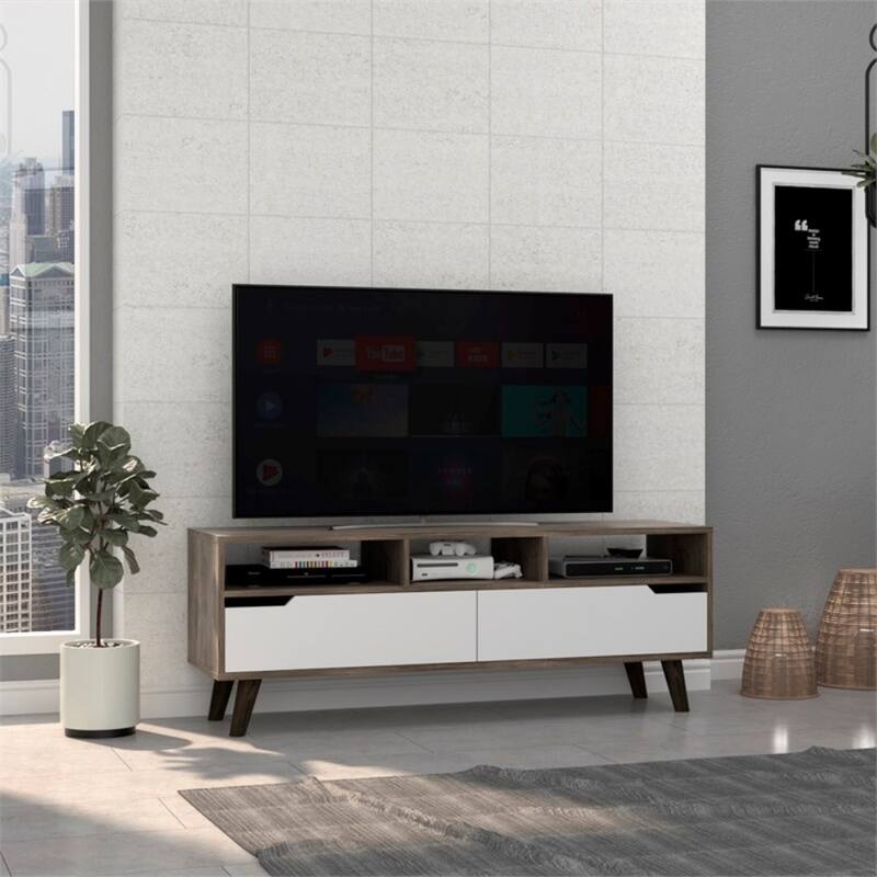 Modern 54" TV Console with Open Shelves Cabinets and Cable Management Space-Saving Storage for Living Room or Office