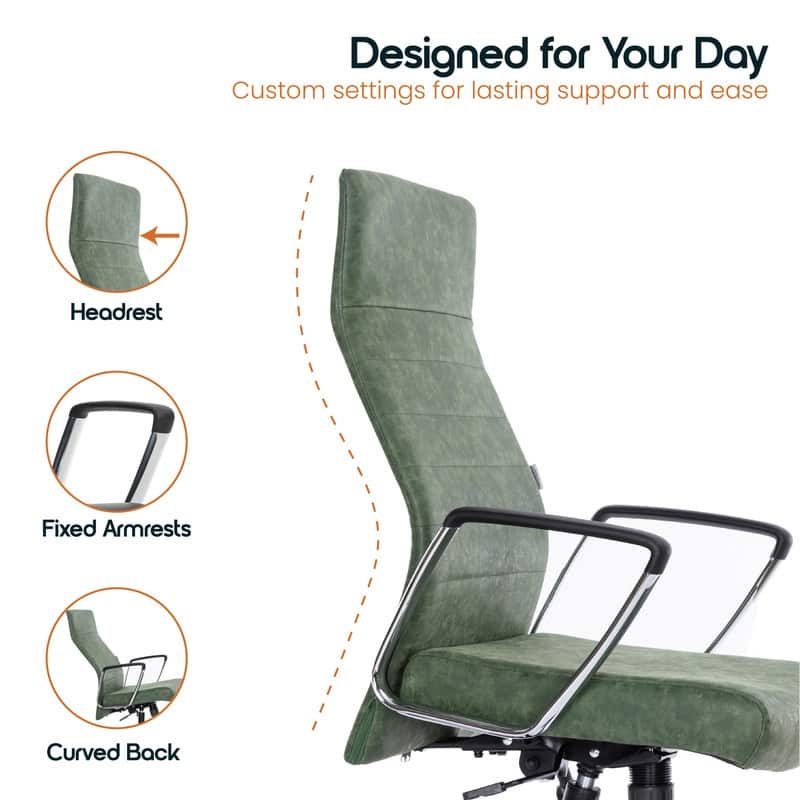 Hilton Modern High Back Ergonomic Leather Office Chair with Adjustable Height, Swivel, and Tilt for Conference or Executive Desk