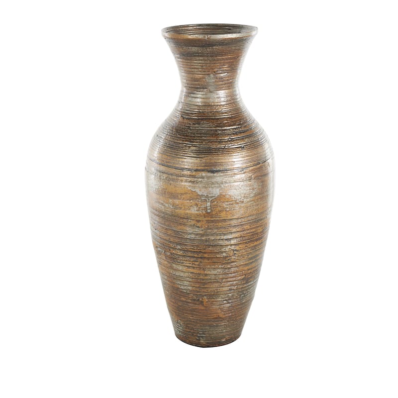 Bamboo Wood Antique Inspired Pot Decorative Vase - Brown - Roche River Decor - Brown - 8"W, 21"H