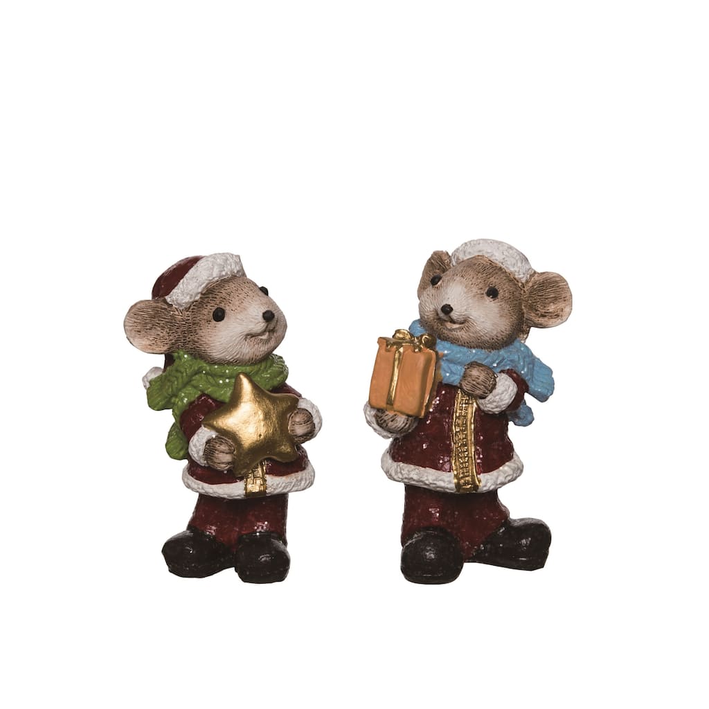 Transpac Resin Cmas Mouse Figurine Set of 2 Christmas Home Decorations