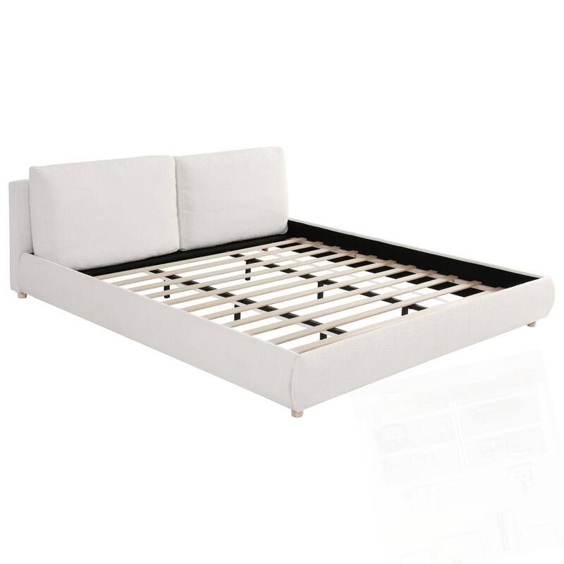 Upholstered Platform Bed Boucle Fabric Bedroom Bed