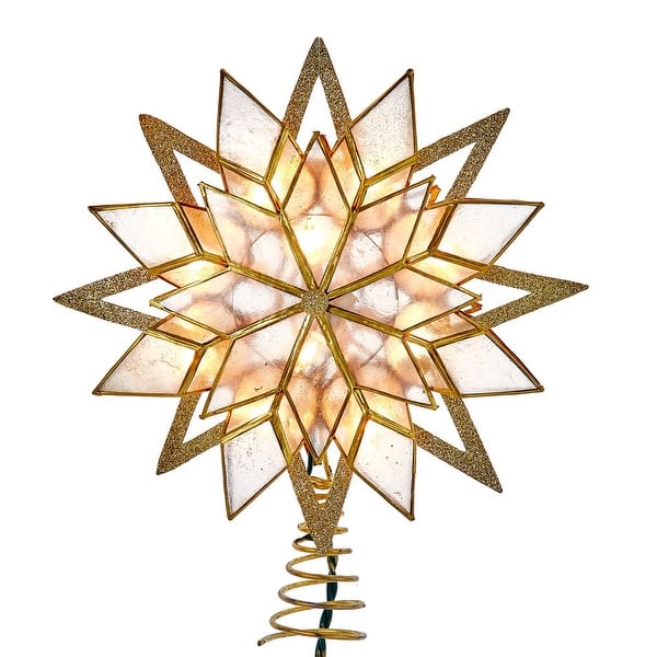 Kurt Adler 10Light 8Point Capiz Star Gold Glitter Tree Topper Bed