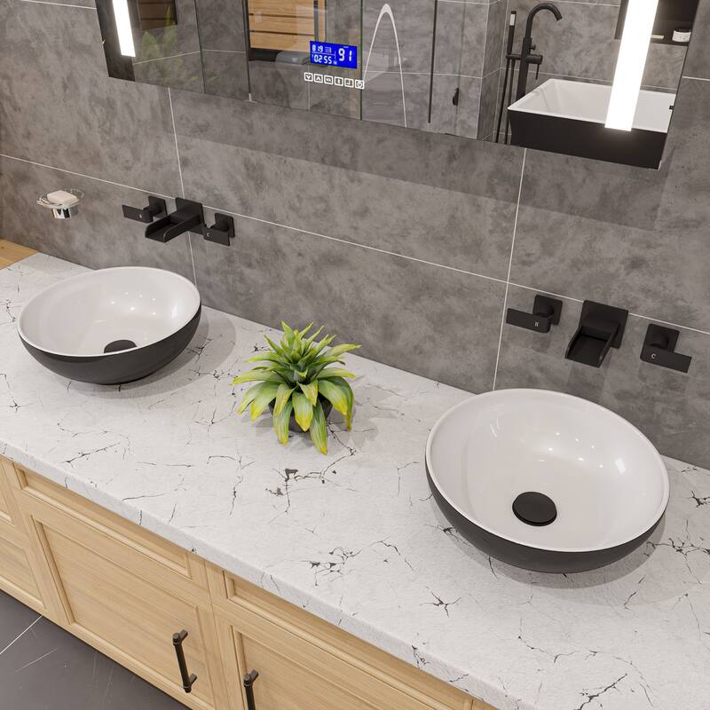 ALFI brand Black & White 15" Round Vessel Above Mount Ceramic Sink