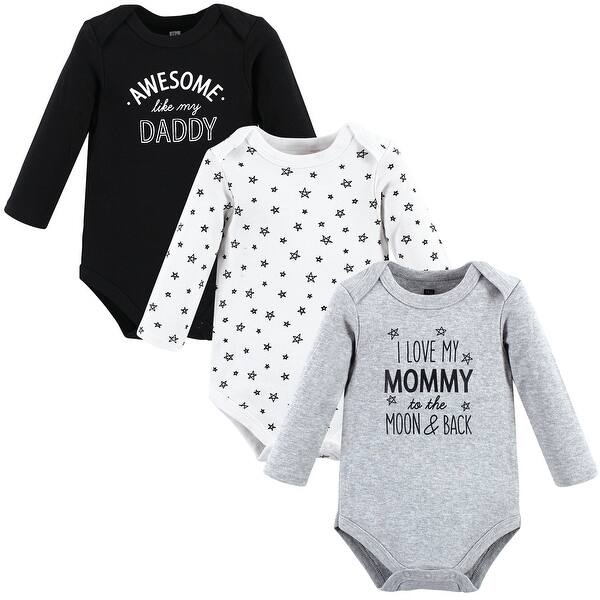 slide 1 of 1, Hudson Baby Infant Boy Cotton Long-Sleeve Bodysuits, Mom Dad Moon Back 0-3 Months - Mom Dad Moon Back