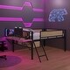 preview thumbnail 10 of 69, Metal Loft Bed with Rectangular Desk, LED lights, Storage Shelves and Hanging Storage Compartments, Safety Guard and Ladder