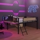 preview thumbnail 29 of 31, Stylish & Simple Single Full metal loft bed with rectangular desk, LED lights, storage shelves, safety guard and ladder, Brown