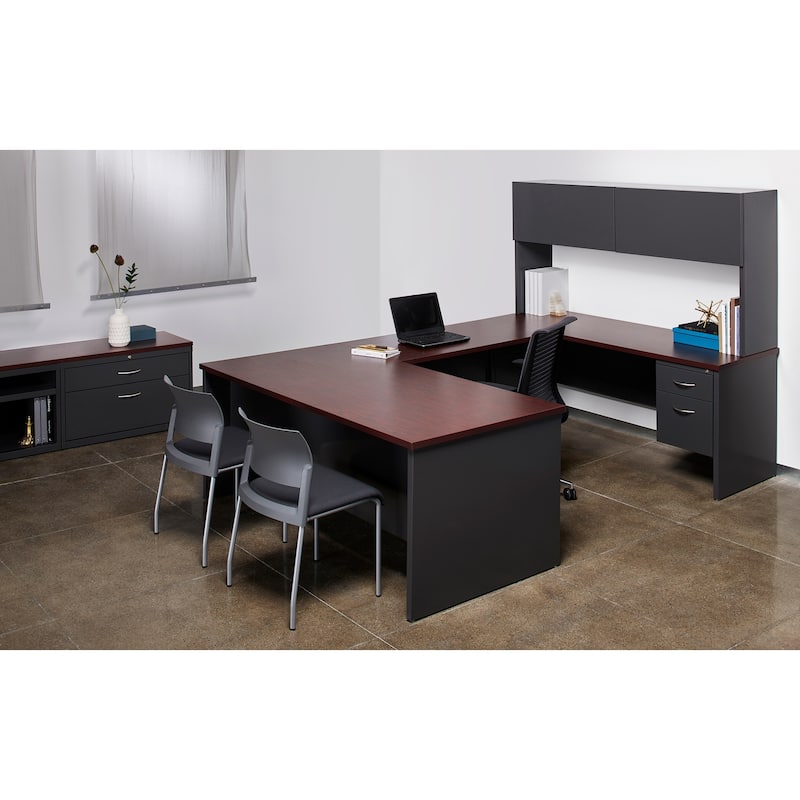 Hirsh Executive Office Modular Left-Hand Single Pedestal File Office Desk, 36" D x 72" W, Charcoal / Mahogany