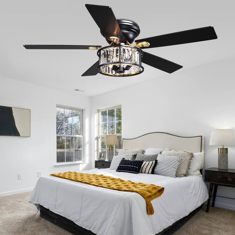 Bella Depot 52" Modern Flush Mount Ceiling Fan with Light and Remote Control 6-speed Glass Caged Shade - 52 Inches