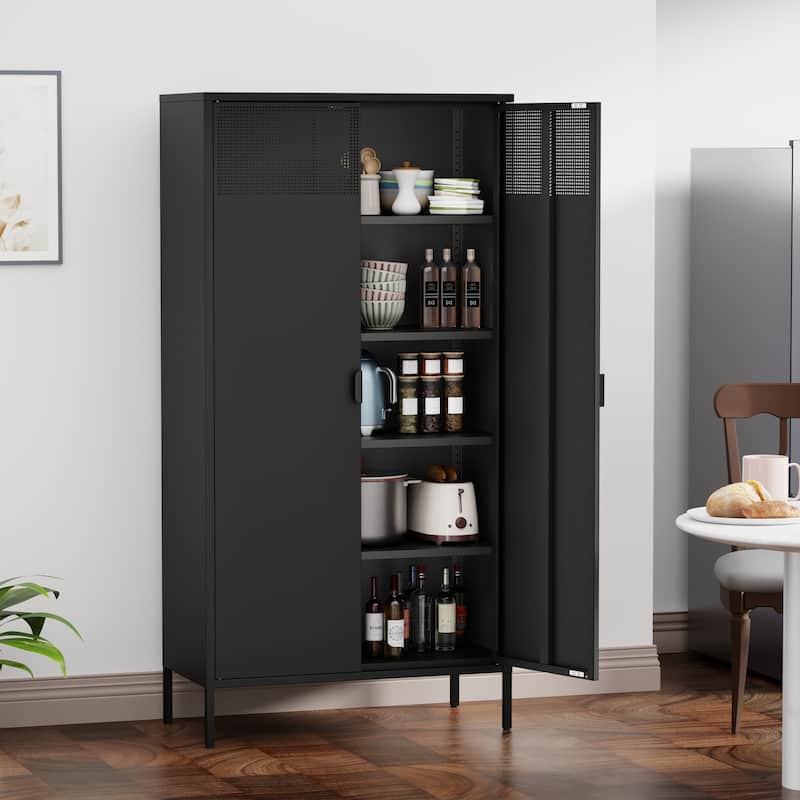 71 inches high metal storage locker with 4 adjustable shelves and 5 tiers, suitable for homes and offices.(black)