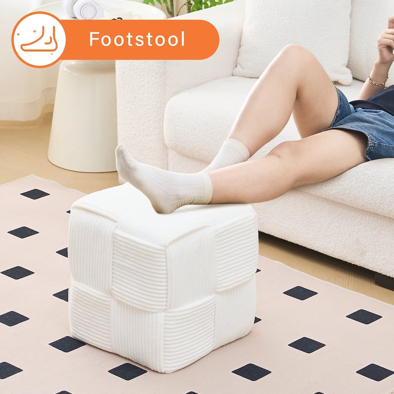 Soft Corduroy Fabric Ottoman Stool for Home Bedroom Living Room Vanity Chair Comfortable