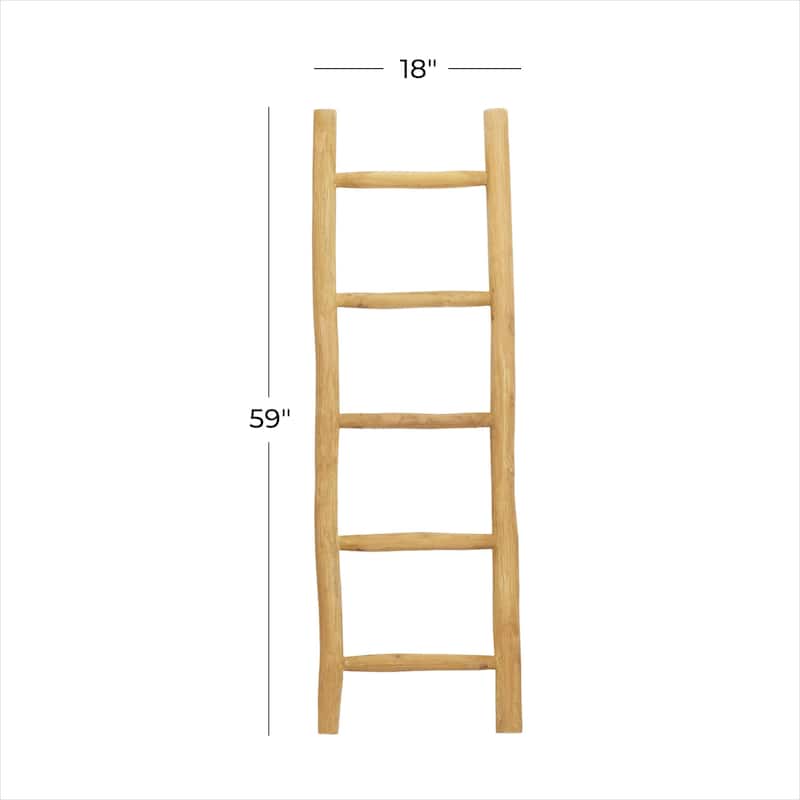 Teak Wood Handmade 5 Rung Ladder - Brown - Roche River Decor