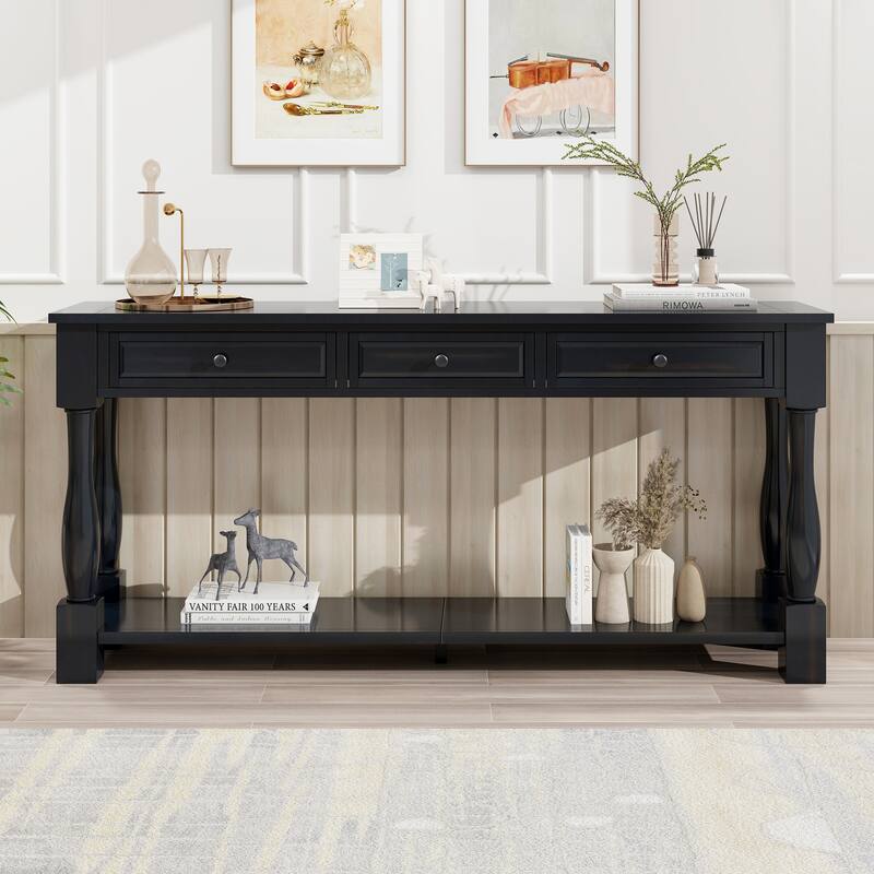 Farmhouse 63" Long Console Table with Drawers and Shelf for Entryway