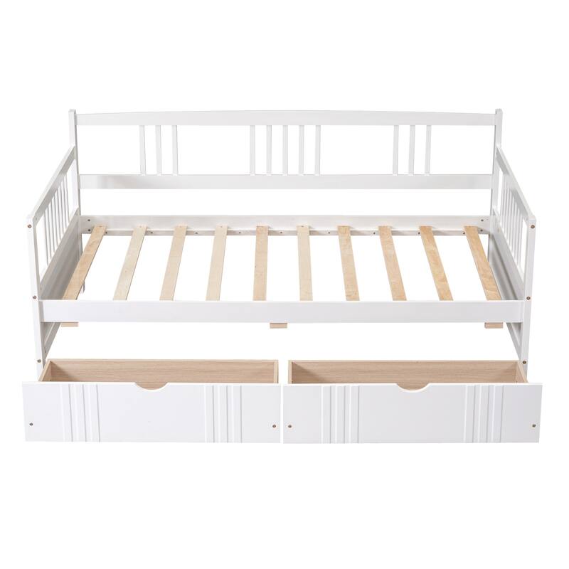 Twin Size Daybed Wood Bed with Two Drawers, White