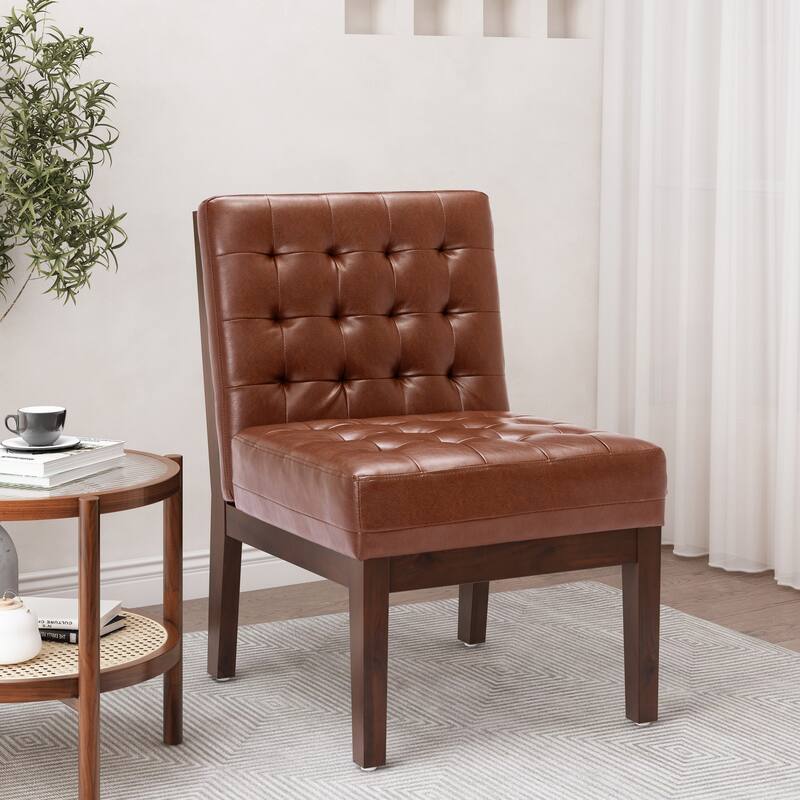 Accent Chair, Cognac + Dark Espresso, Upholstered Accent Chair Straight Chair Contemporary Chair Upholstered Chair Wooden Chair - Light Brown