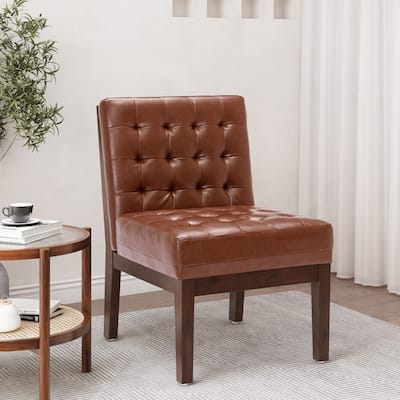 Accent Chair, Cognac + Dark Espresso, Upholstered Accent Chair Straight Chair Contemporary Chair Upholstered Chair Wooden Chair