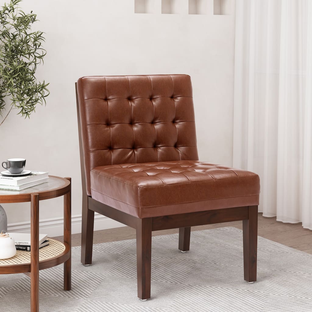 Leather Armless Chair Light Brown Side Chair Corner Chair Dining Chair