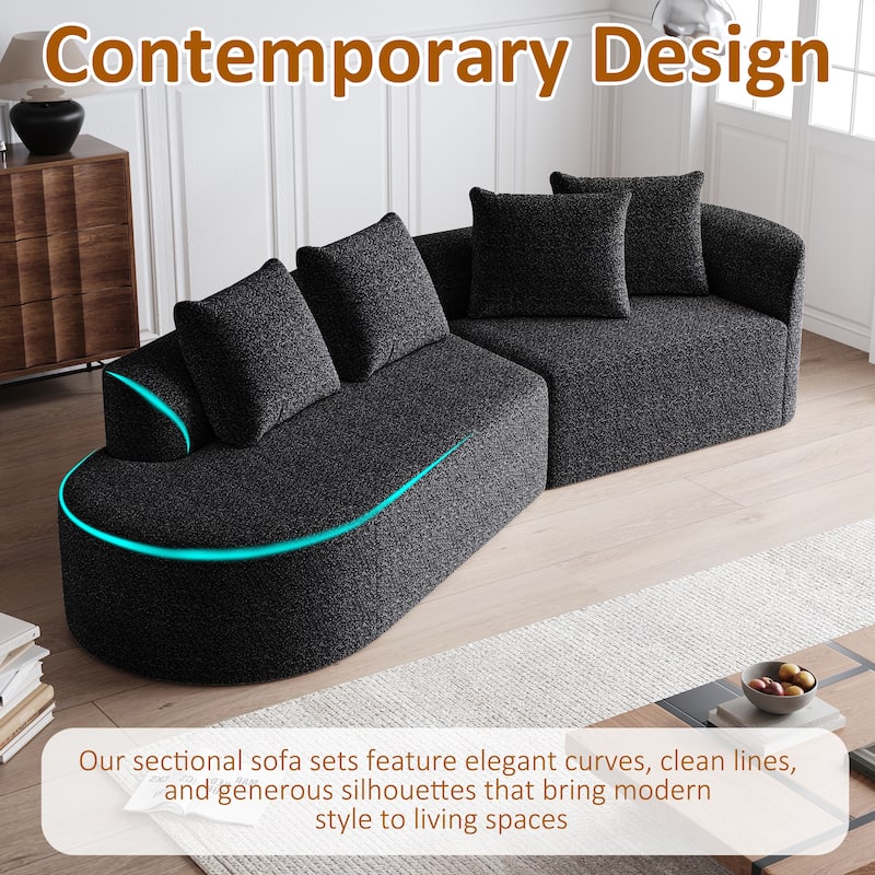 Chenille Upholstered Curved Sectional Sofa with Chaise and Pillows