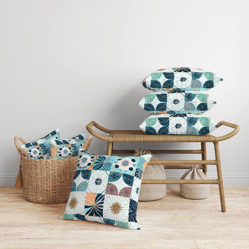 Zellige Dreamscapes Faux Suede Reversible Throw Pillow Blue and Peach