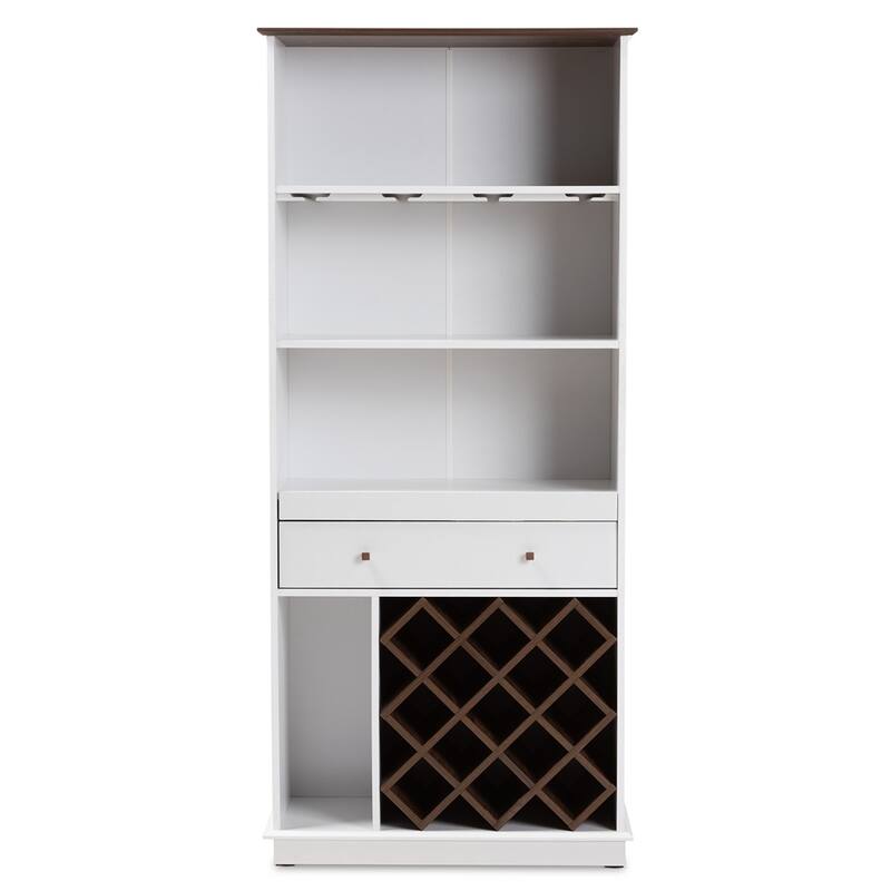 Mid Century Modern Wine Cabinet with Glass Holder and Storage Shelves - 70.28" High x 31.5" Wide x 14.96" Deep