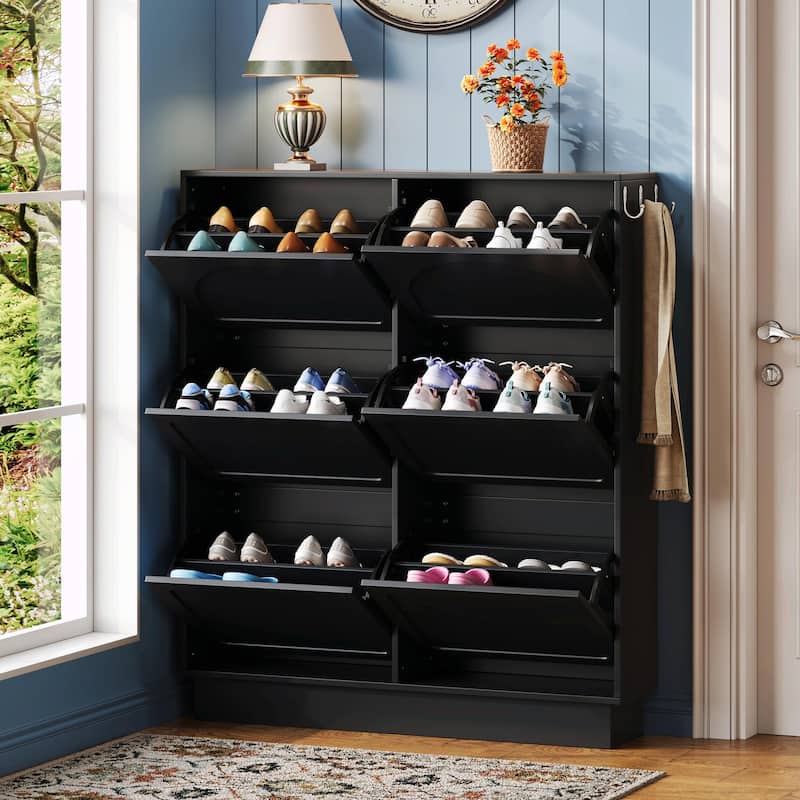 Modern Elegant Narrow Tipping Bucket Shoe Cabinet with 6 Flip Drawers