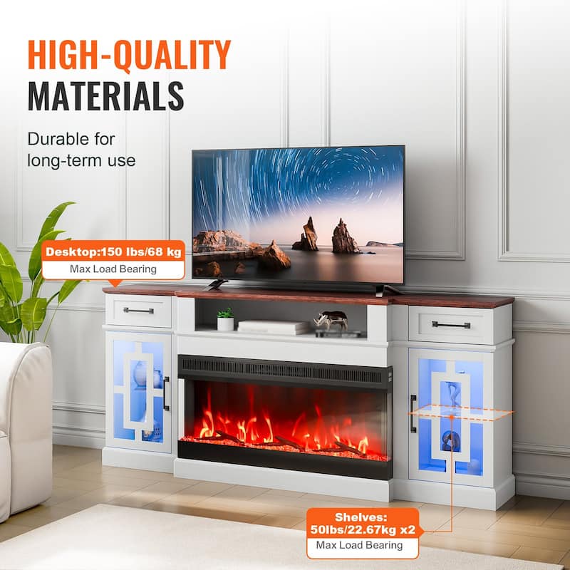 80 Inch Fireplace TV Stand with LED Lights Remote Control and Timer - 70 x 15.51 x 32.60 in
