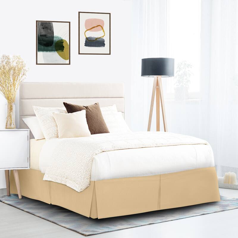 Clara Clark Pleated Bed Skirt-14 inch Tailored Drop - Soft Double Brushed Premium Microfiber Ruffle Bed Skirt - Includes 8 Pins - Camel Gold - Full