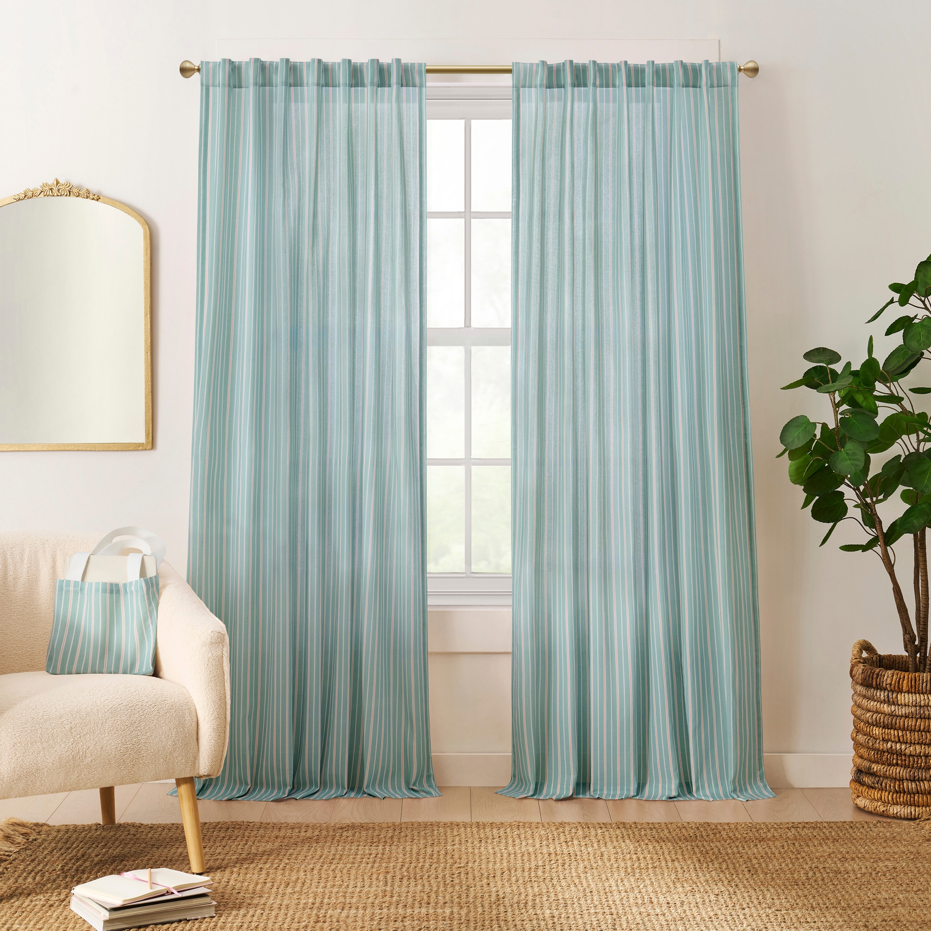 Peri Home Marina Stripe Curtain Panel Pair and Tote Bag Set