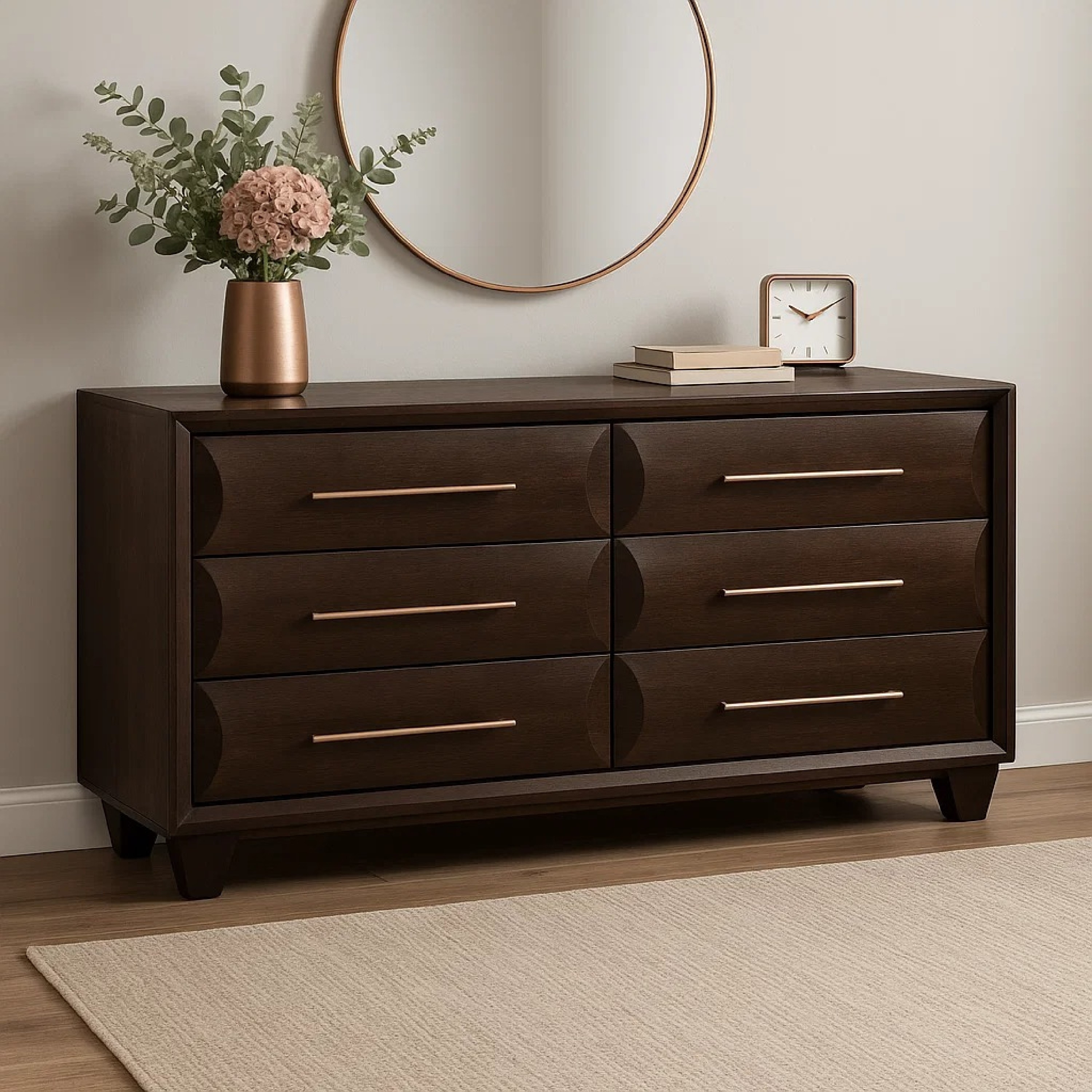 6 drawer dresser dark brown Hudson 6-Drawer Lacquered Wood Moes Home YR Korestone - Dresser - Dark