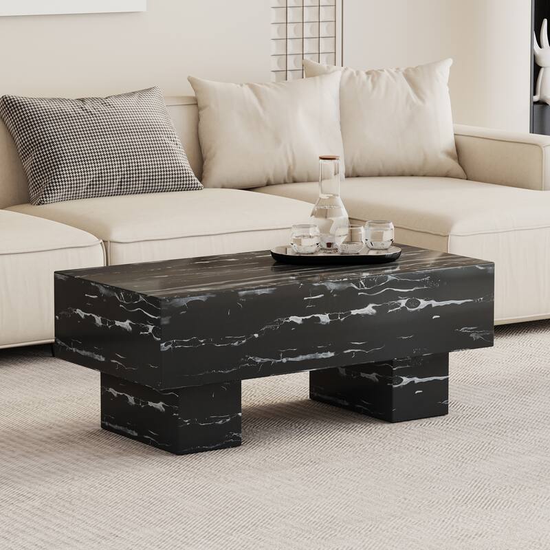 43.3" Modern Rectangular Coffee Table with Sturdy MDF Support Legs for Living Room - Black