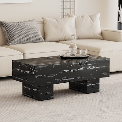 Modern Simple Marble Texture Coffee Table Ergonomic Coffee Table with Black Marble Texture, for Living Room