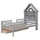 preview thumbnail 8 of 16, Pine Wood Twin Bed with House-Shaped Headboard, Fence Guardrails, and Drawers