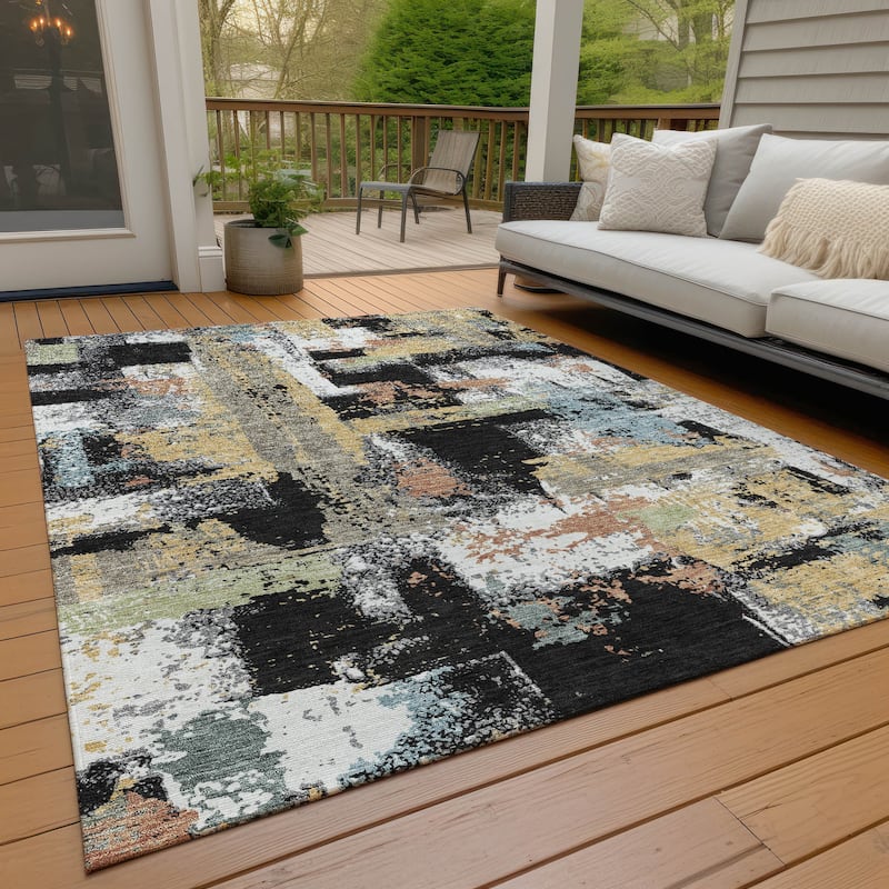 Machine Washable Indoor/Outdoor Casual Contemporary Chantille Rug - Black - 8' x 10'
