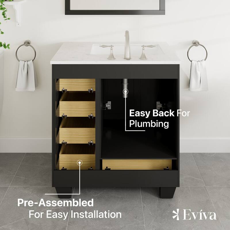 Eviva Acclaim 30"W x 22"D Bath Vanity with Carrara Quartz Top