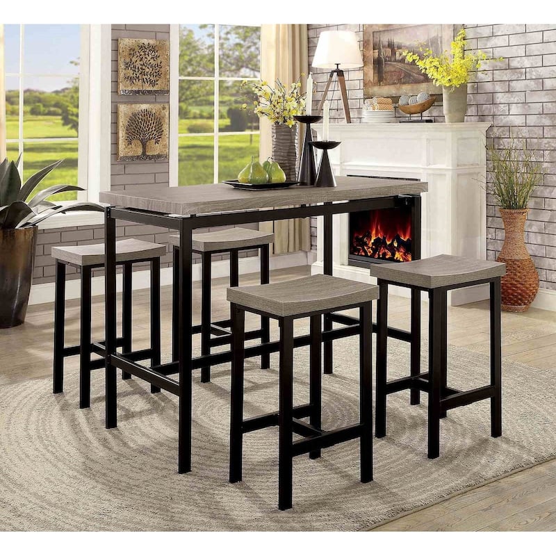 Contemporary Black Finish Counter HT Set Table and Stools 5pc