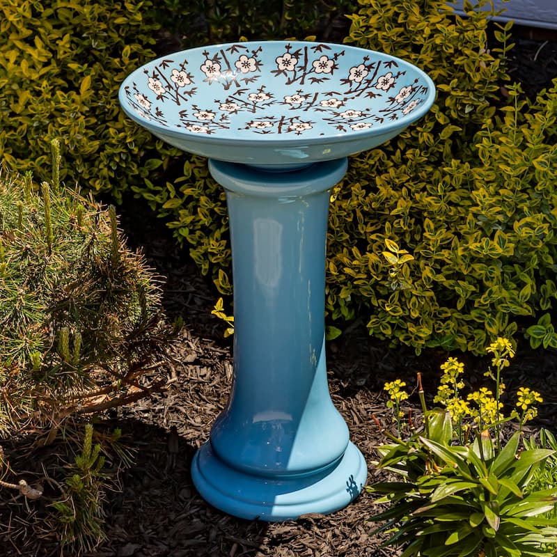 24 Inch Tall Porcelain Pedestal birdbath - 16"x16"x24" - Multi