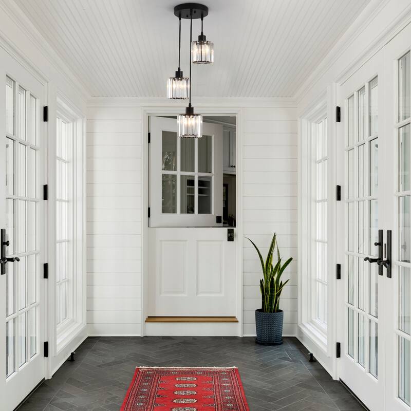 3-Light Modern Metal Hanging Pendant Light Ceiling Light Chandelier with Crystal Cover for Kitchen Island