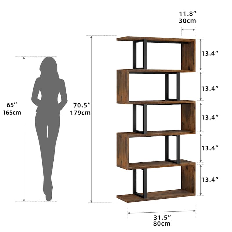 Moasis 5 Tiers S-Shaped Bookshelf Storage Display Bookcase Decor Z-Shelf