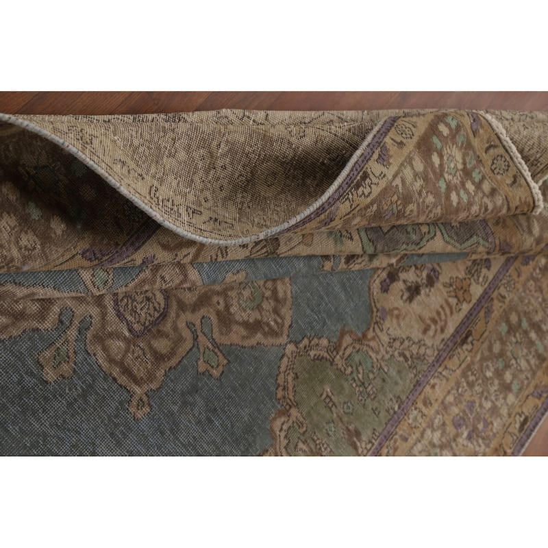 Hand Knotted Oriental 100% Wool Carpet Traditional Floral Navy Blue & Blues Tabriz Area Rug - 8' 11'' X 6' 7''