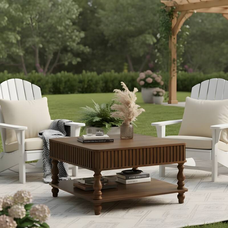 Rustic Style Lift-Top Coffee Table with Hidden & Open Storage