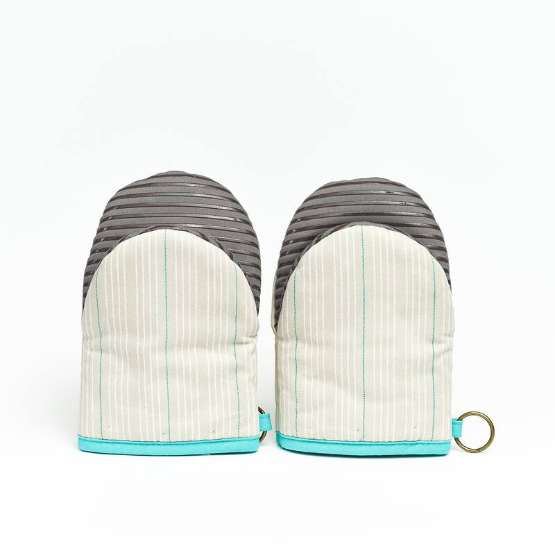Nautica Home Neutral Striped 100% Cotton Mini Oven Mitt With Silicone Palm (Set of 2)