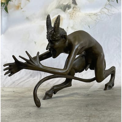 Greek Satyr Faun Demon Devil Horned Satan Bronze Figurine Statue Sculpture 6 Inches X 10 Inches
